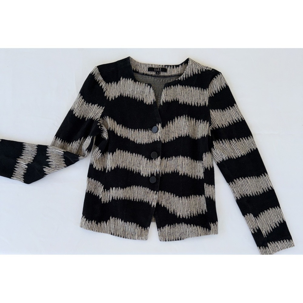 Alex Marie Button Front Top Jacket Black Beige Small V Neck‎